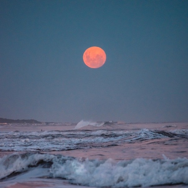 Moon rising over ocean